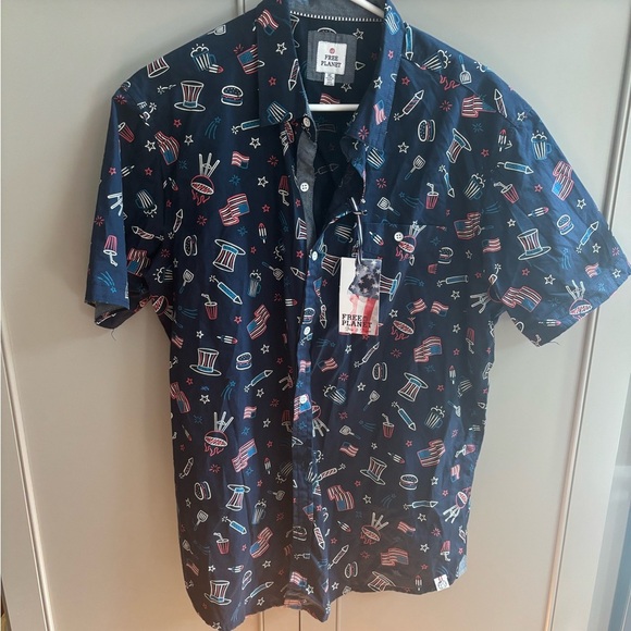 NWT men’s Free Planet patriotic button down shirt XL - Picture 1 of 5